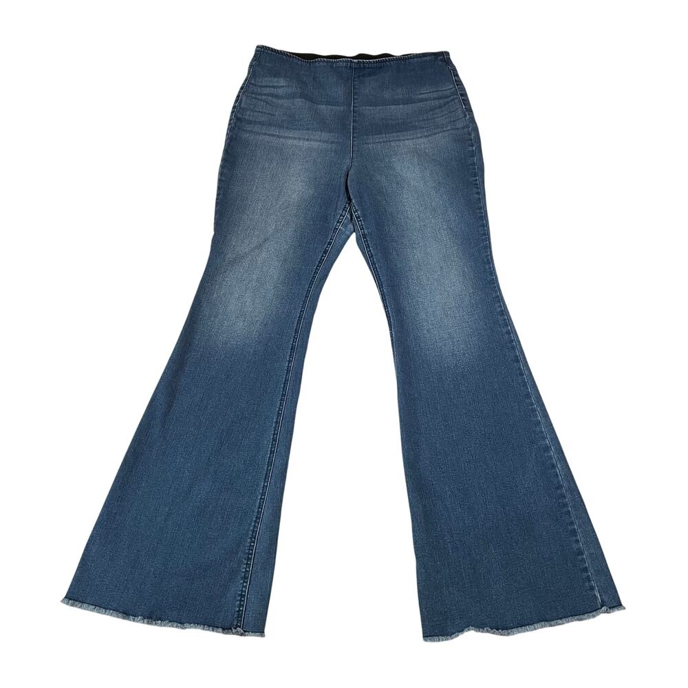 Knox Rose High Rise Pull On Flare Jeans Size L Stretch Western Cowgirl Rodeo